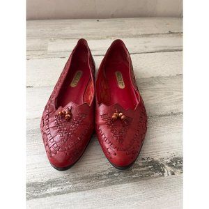 Nicole red braided leather slip on shoes with tassels size 6.5